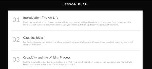 David Lynch's MasterClass lesson plan