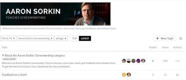 Aaron Sorkin MasterClass community hub