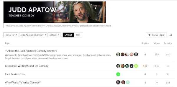 Judd Apatow MasterClass community board