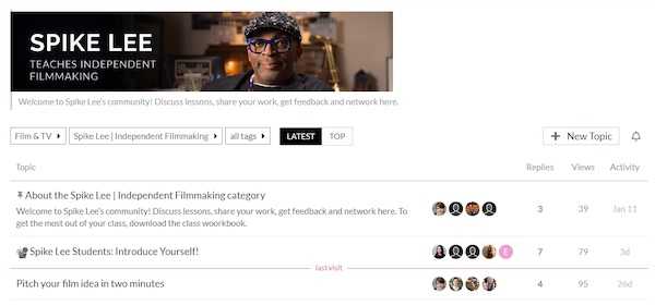 Spike Lee MasterClass community hub