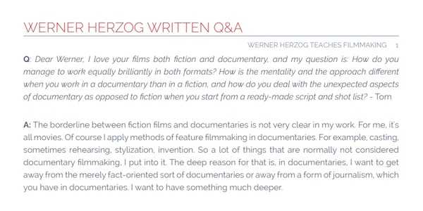 Werner Herzog written Q&A