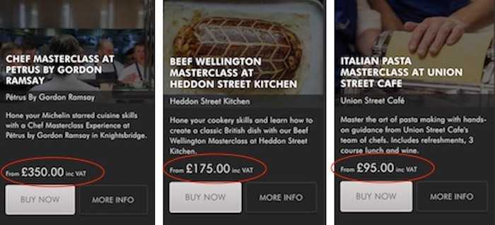 Gordon Ramsay course prices