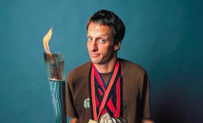 Tony Hawk carrying an Olympic torch