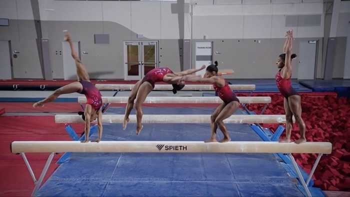 Simone Biles teaching beam in her MasterClass