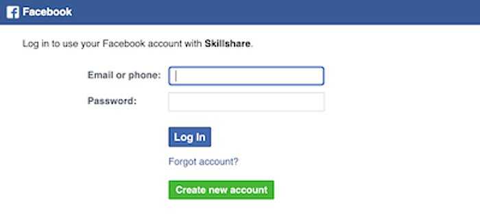 Skillshare FB login