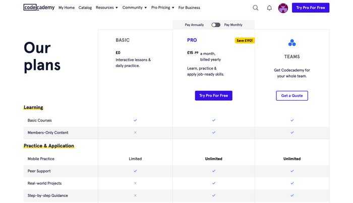 Codecademy Plans