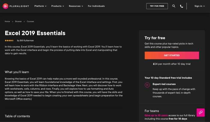 Pluralsight excel essentials