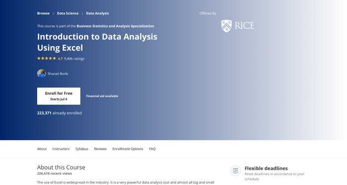 Data analysis excel coursera