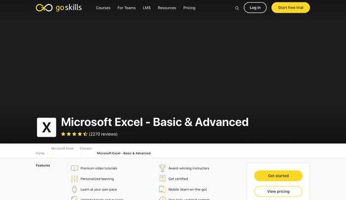 Goskills excel course