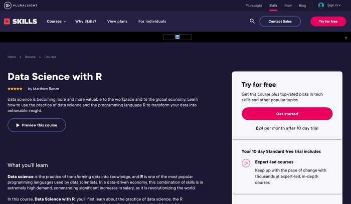 Data science with R Pluralsight