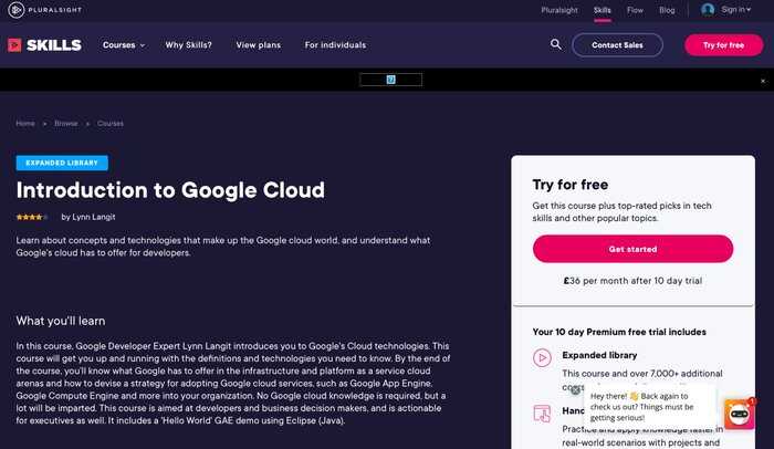 Introduction to Google Cloud Pluralsight