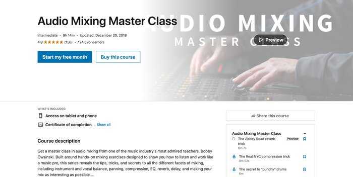 LinkedIn Audio mixing class