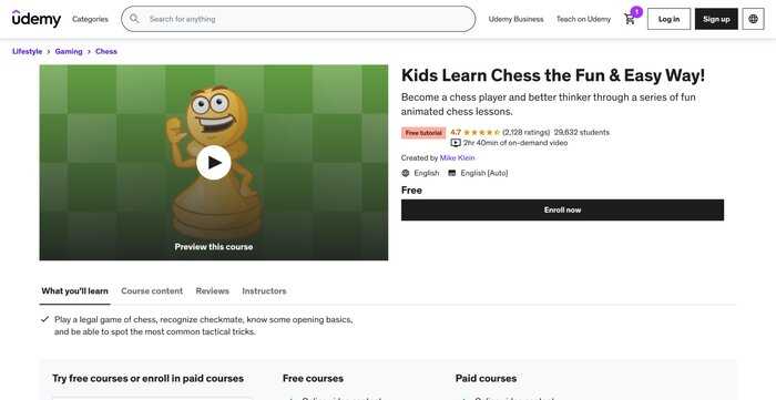 Chess lessons for kids Udemy