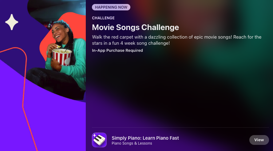 Movie songs challenge advertisement with popcorn