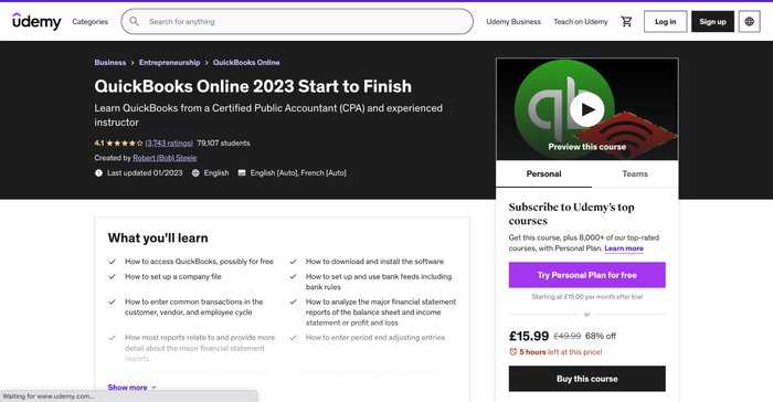 Udemy quickbooks start to finish course