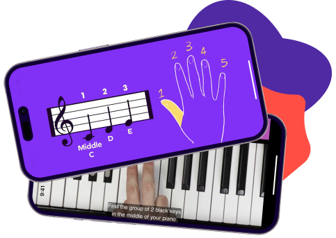 Piano learning app on smartphone screens