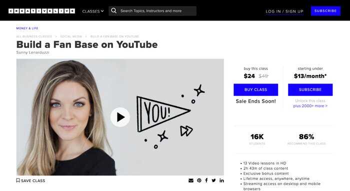 CreativeLive build a fan base YouTube course