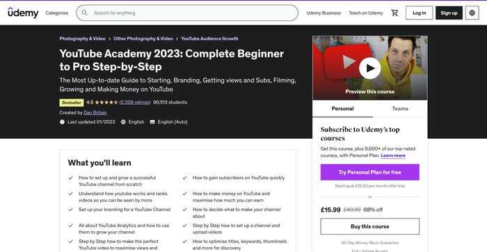 YouTube Academy Udemy