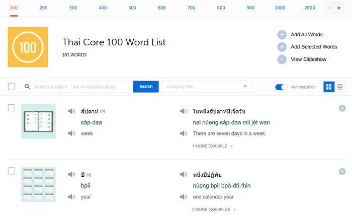 ThaiPod101 core word list