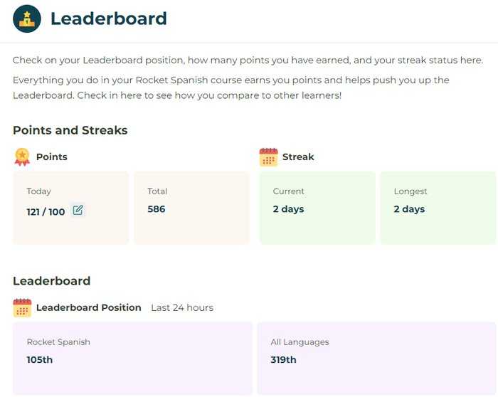 Rocket Spanish Leaderboard