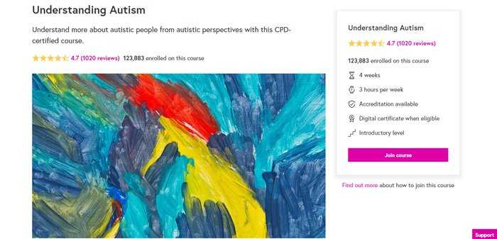 FutureLearn autism course screen