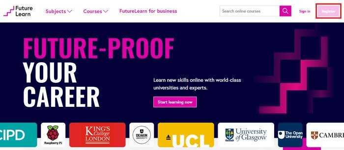 FutureLearn sign up screen