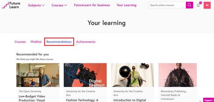 Finding courses on FutureLearn screen