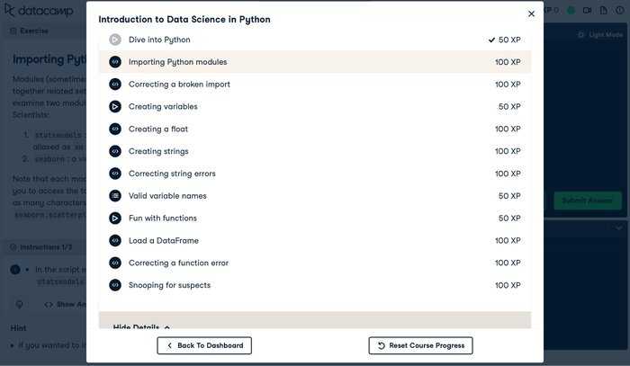 Courses on Datacamp