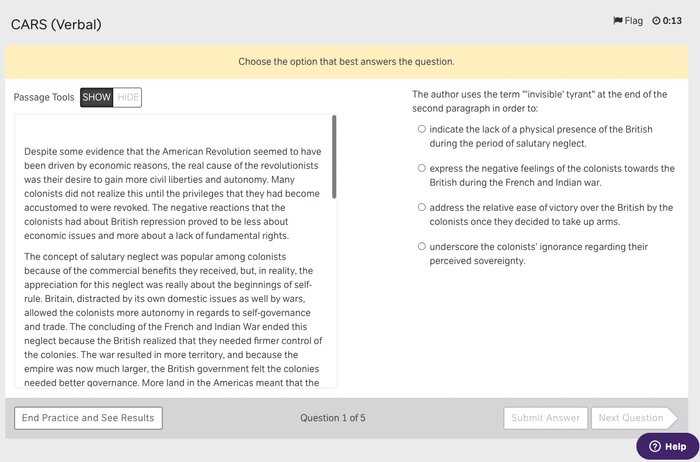 Magoosh MCAT test screen