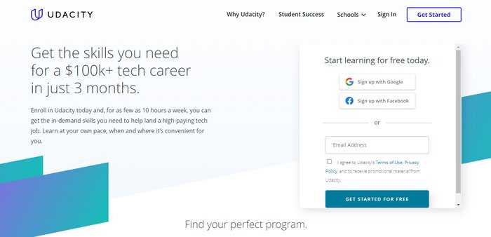 Udacity homepage