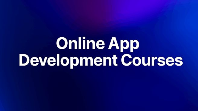 Bold text reading "Online App Development Courses" on a blue and purple gradient