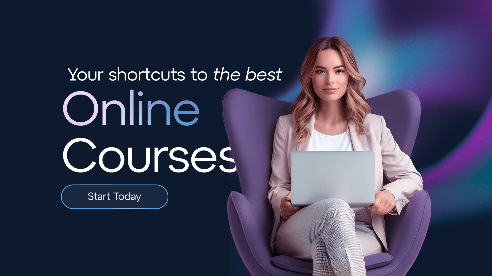 A professional woman with a laptop, showcasing Learnopoly as the shortcut to the best online courses.