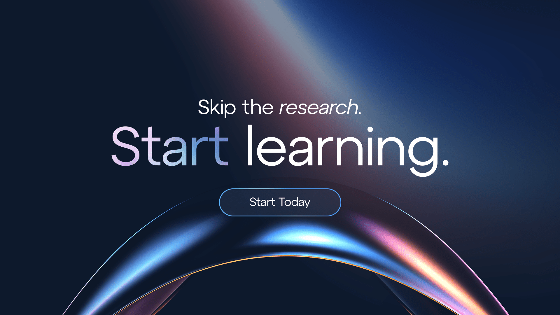 Abstract background with the text 'Skip the research. Start learning.' advertising Learnopoly's streamlined course discovery.