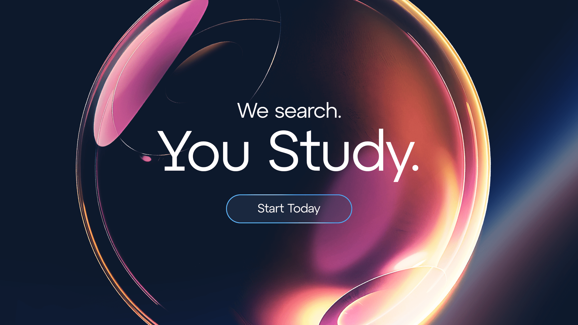 Vibrant abstract graphic with the headline 'We search. You Study.' for Learnopoly's curated learning platform.