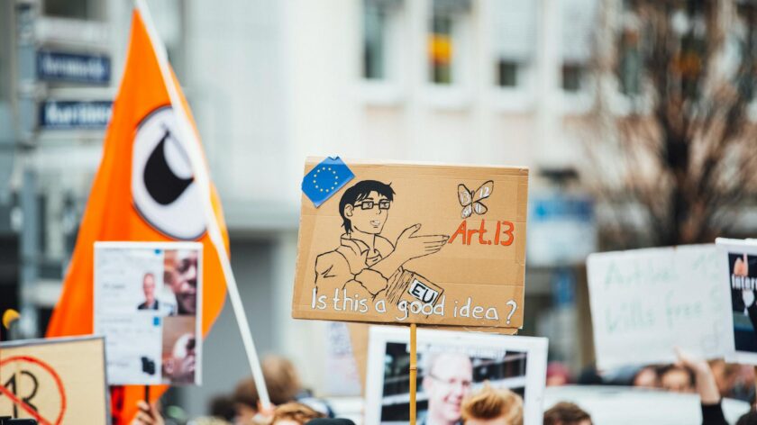 A protest in Nuremberg against EU Article 13, highlighting digital rights activism.