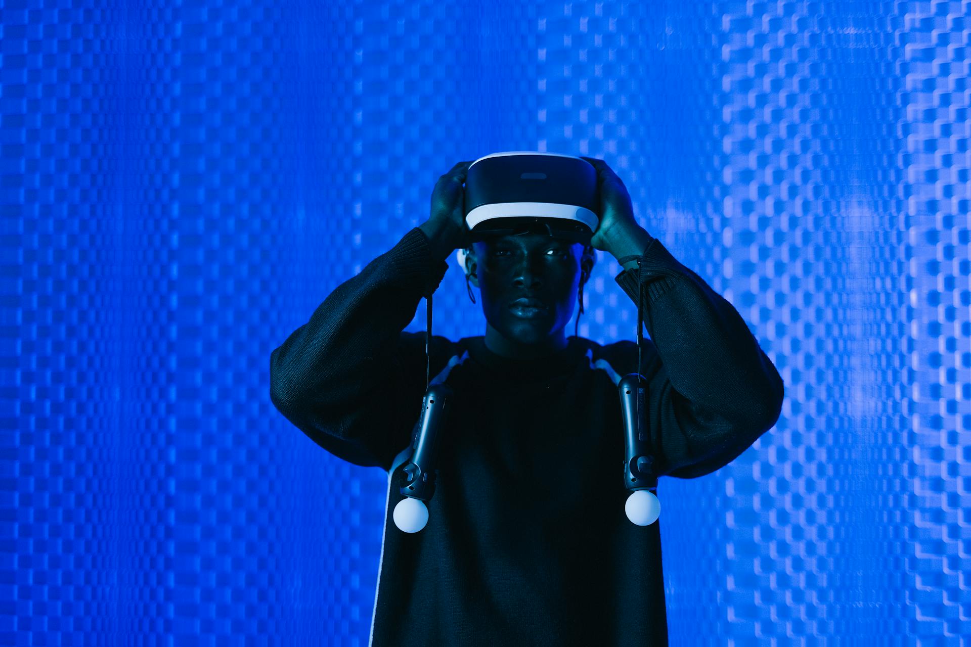 A man learning via virtual reality headset.